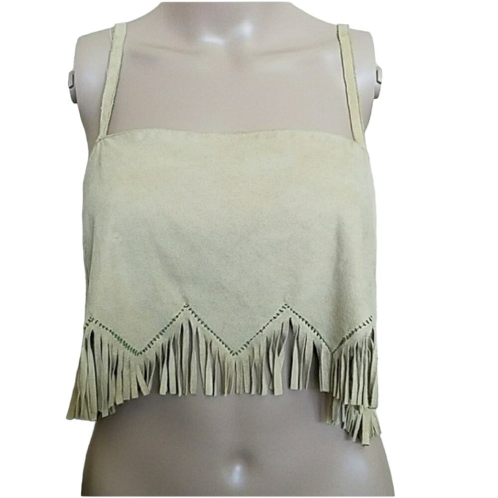 NWT Alberta Ferretti Vintage Suede Fringe Crop Top (IT 46)